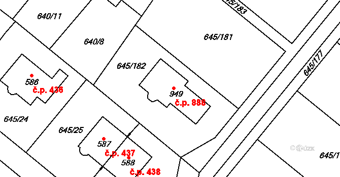 Líbeznice 888 na parcele st. 949 v KÚ Líbeznice, Katastrální mapa