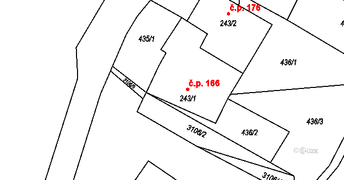 Krouna 166 na parcele st. 243/1 v KÚ Krouna, Katastrální mapa