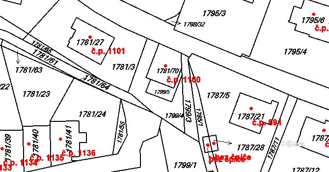 Jilemnice 1160 na parcele st. 1799/5 v KÚ Jilemnice, Katastrální mapa