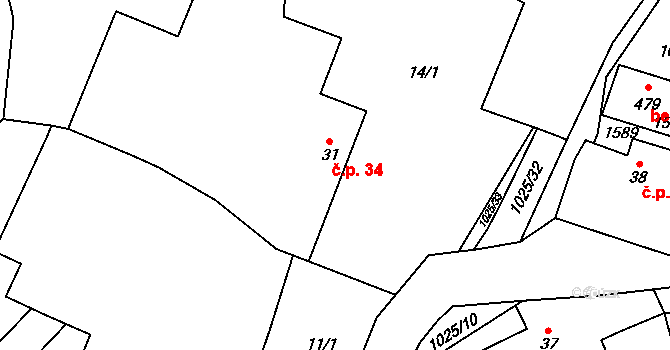 Prosetín 34 na parcele st. 31 v KÚ Prosetín u Hlinska, Katastrální mapa