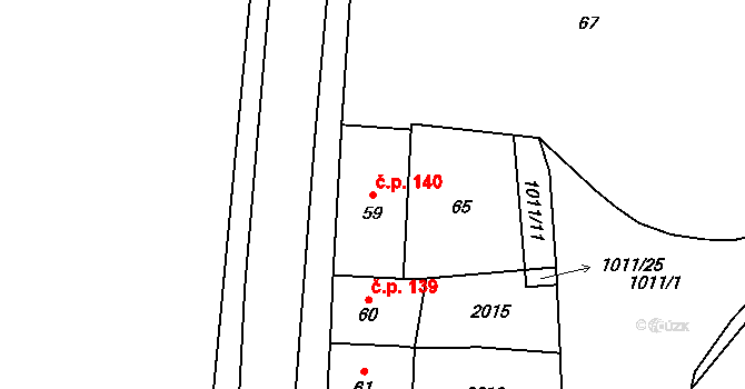 Hrochův Týnec 140 na parcele st. 59 v KÚ Hrochův Týnec, Katastrální mapa