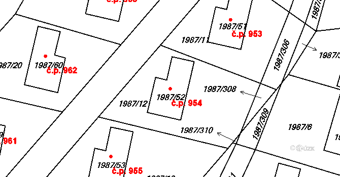 Nýřany 954 na parcele st. 1987/52 v KÚ Nýřany, Katastrální mapa