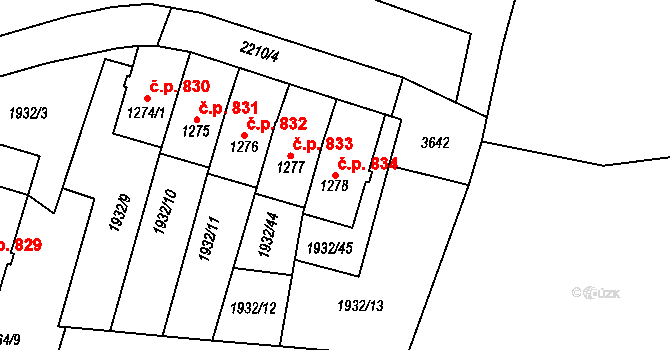 Králíky 834 na parcele st. 1278 v KÚ Králíky, Katastrální mapa