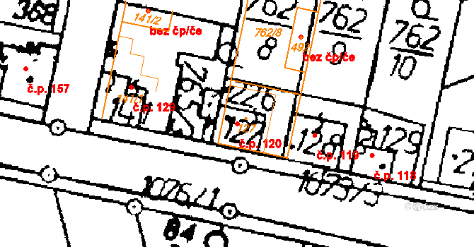 Tři Dvory 120 na parcele st. 127 v KÚ Tři Dvory, Katastrální mapa