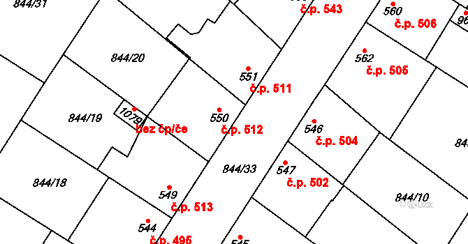 Kostelec nad Labem 512 na parcele st. 550 v KÚ Kostelec nad Labem, Katastrální mapa