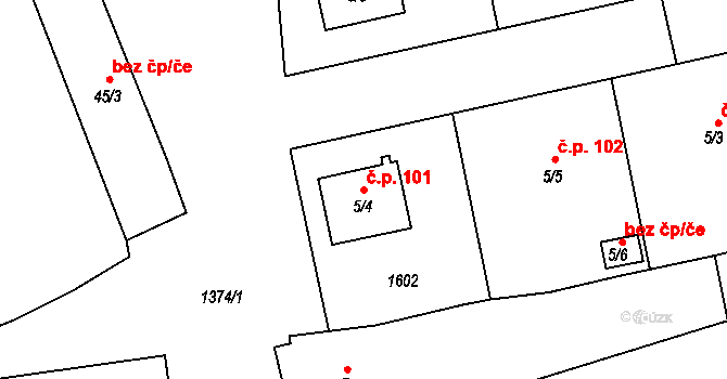 Chrastavice 101 na parcele st. 5/4 v KÚ Chrastavice, Katastrální mapa