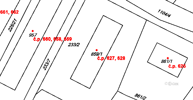Heřmanův Městec 627,628 na parcele st. 859/1 v KÚ Heřmanův Městec, Katastrální mapa