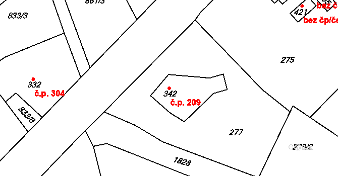 Lobendava 209 na parcele st. 342 v KÚ Lobendava, Katastrální mapa