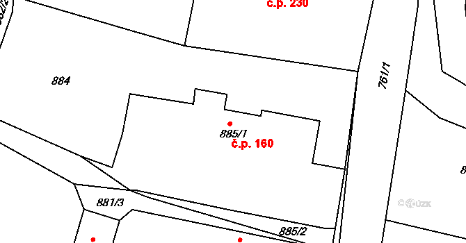 Bohuslavice 160 na parcele st. 885/1 v KÚ Bohuslavice nad Metují, Katastrální mapa