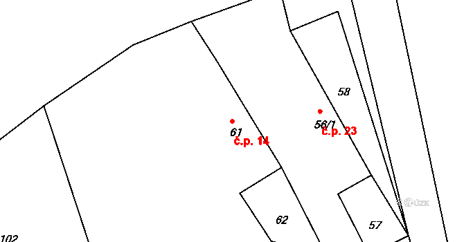 Dolsko 14, Nahořany na parcele st. 61 v KÚ Dolsko, Katastrální mapa