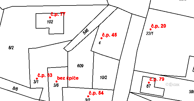 Hoděšovice 45, Býšť na parcele st. 4 v KÚ Hoděšovice, Katastrální mapa