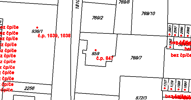 Přelouč 847 na parcele st. 859 v KÚ Přelouč, Katastrální mapa