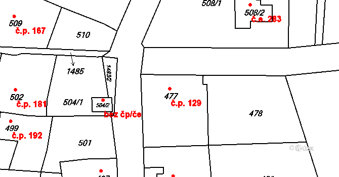 Olomučany 129 na parcele st. 477 v KÚ Olomučany, Katastrální mapa