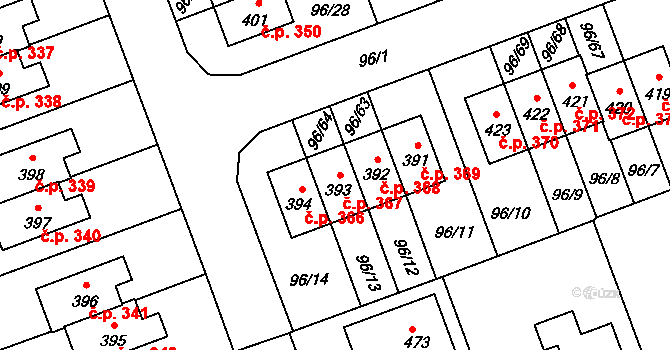 Drahelčice 367 na parcele st. 393 v KÚ Drahelčice, Katastrální mapa