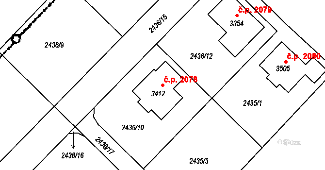 Lysá nad Labem 2078 na parcele st. 3412 v KÚ Lysá nad Labem, Katastrální mapa