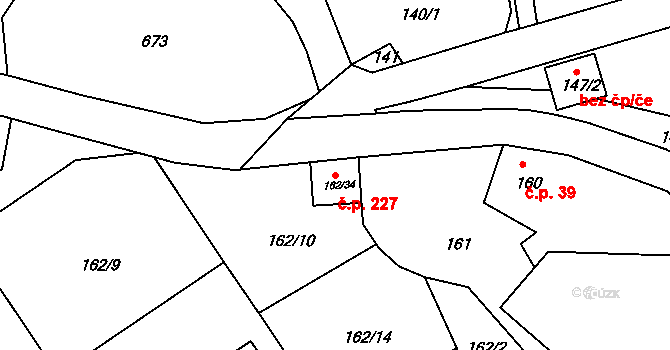 Lochkov 227, Praha na parcele st. 162/34 v KÚ Lochkov, Katastrální mapa