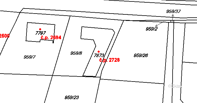 Cheb 2728 na parcele st. 7873 v KÚ Cheb, Katastrální mapa