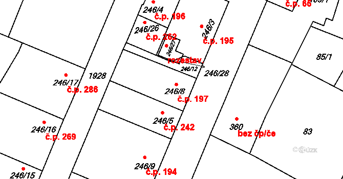 Kolešovice 197 na parcele st. 246/8 v KÚ Kolešovice, Katastrální mapa
