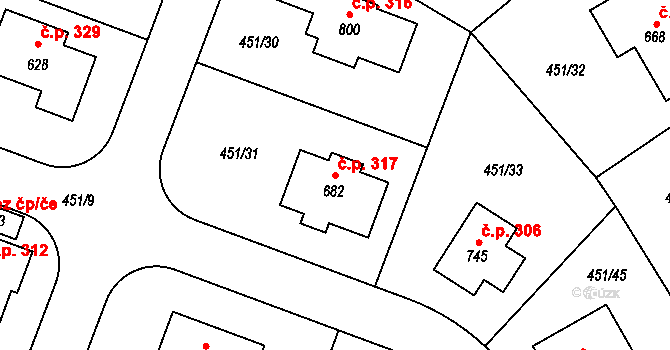 Horoušánky 317, Horoušany na parcele st. 682 v KÚ Horoušany, Katastrální mapa