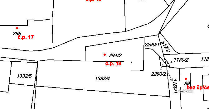 Řečice 19, Blatná na parcele st. 294/2 v KÚ Blatná, Katastrální mapa