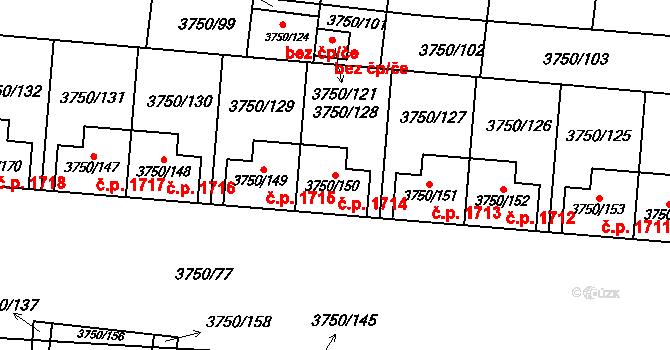 Slavkov u Brna 1714 na parcele st. 3750/150 v KÚ Slavkov u Brna, Katastrální mapa