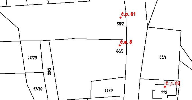 Kluček 5, Liběšice na parcele st. 66/3 v KÚ Kluček, Katastrální mapa
