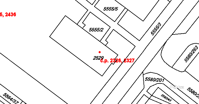 Žatec 2326,2327 na parcele st. 2529 v KÚ Žatec, Katastrální mapa