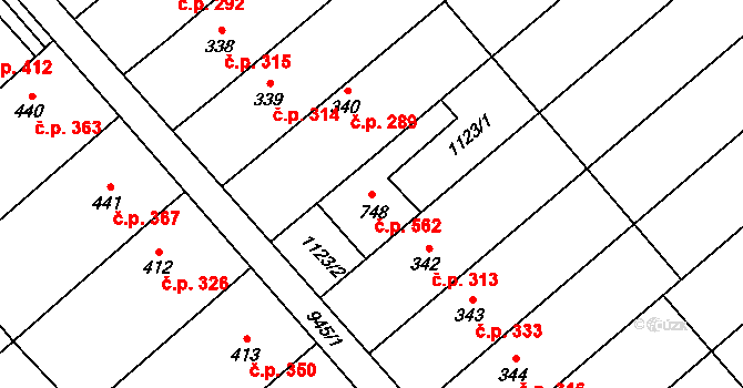 Rokytnice 562 na parcele st. 748 v KÚ Rokytnice u Přerova, Katastrální mapa