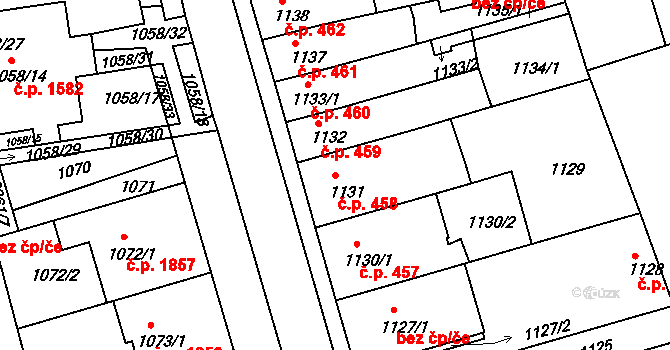 Holešov 458 na parcele st. 1131 v KÚ Holešov, Katastrální mapa