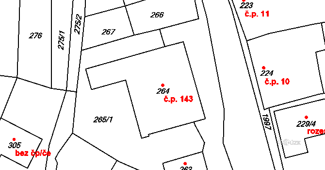 Určice 143 na parcele st. 264 v KÚ Určice, Katastrální mapa