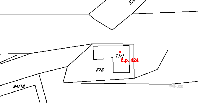 Hazlov 424 na parcele st. 11/1 v KÚ Otov u Hazlova, Katastrální mapa