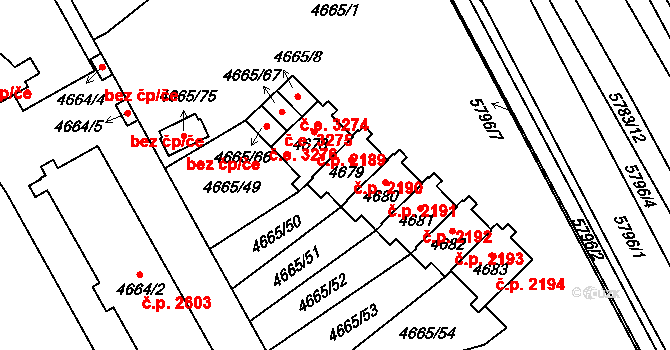 Jihlava 2190 na parcele st. 4679 v KÚ Jihlava, Katastrální mapa