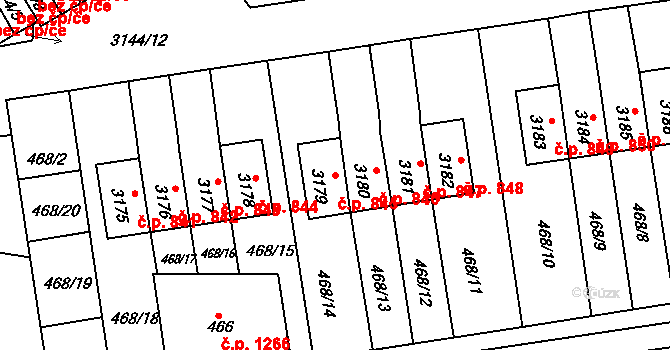 Lyžbice 845, Třinec na parcele st. 3179 v KÚ Lyžbice, Katastrální mapa