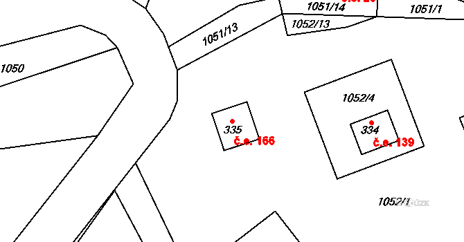 Bratronice 166 na parcele st. 335 v KÚ Bratronice u Kladna, Katastrální mapa