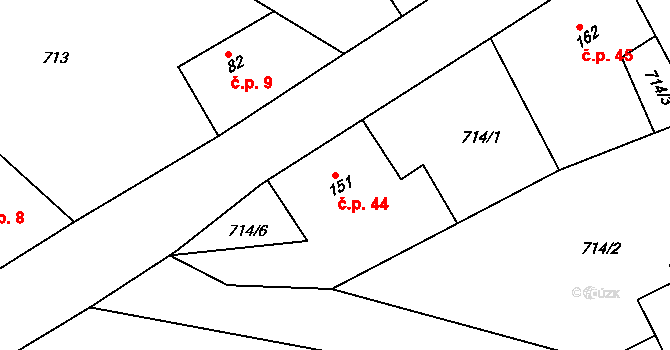 Havírna 44, Bohutín na parcele st. 151 v KÚ Bohutín, Katastrální mapa