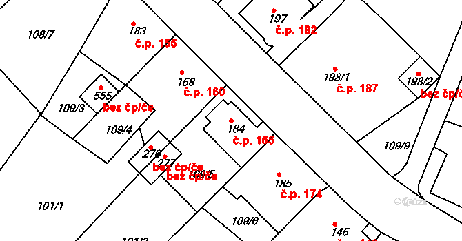 Horní Lomany 165, Františkovy Lázně na parcele st. 184 v KÚ Horní Lomany, Katastrální mapa