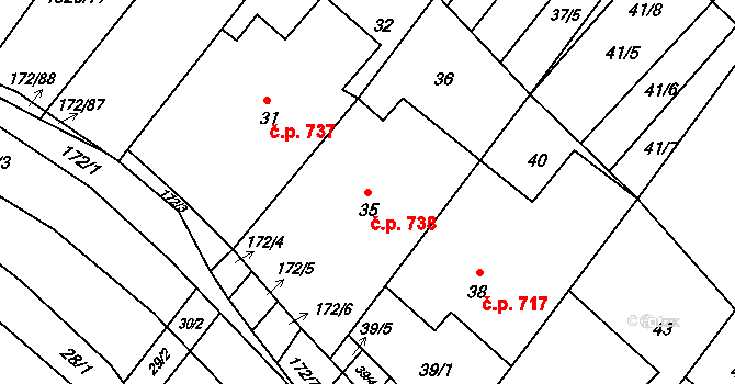 Ždánice 738 na parcele st. 35 v KÚ Ždánice, Katastrální mapa