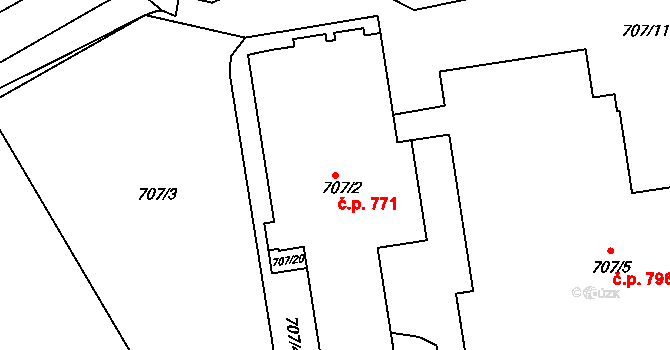 Ivanovice na Hané 771 na parcele st. 707/2 v KÚ Ivanovice na Hané, Katastrální mapa
