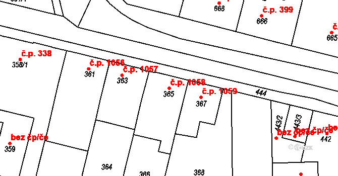 Slavkov u Brna 1058 na parcele st. 365 v KÚ Slavkov u Brna, Katastrální mapa