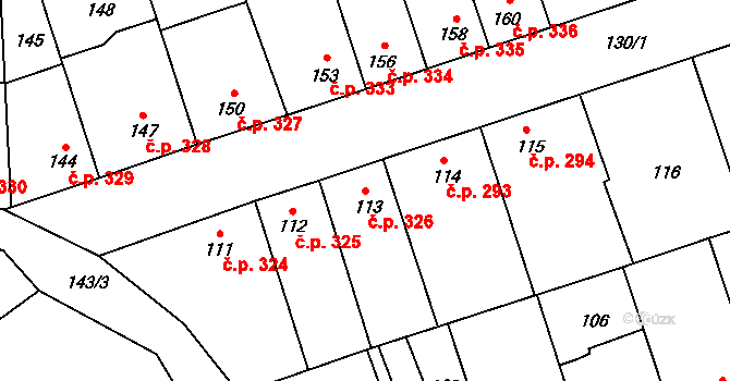 Libušín 326 na parcele st. 113 v KÚ Libušín, Katastrální mapa