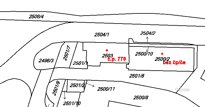 Tachov 779 na parcele st. 2503 v KÚ Tachov, Katastrální mapa