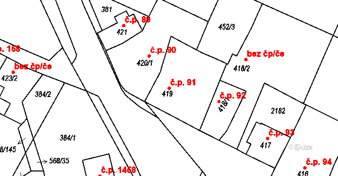 Třebechovice pod Orebem 91 na parcele st. 419 v KÚ Třebechovice pod Orebem, Katastrální mapa