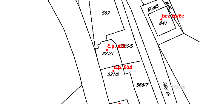 Hradec nad Svitavou 435 na parcele st. 321/1 v KÚ Hradec nad Svitavou, Katastrální mapa