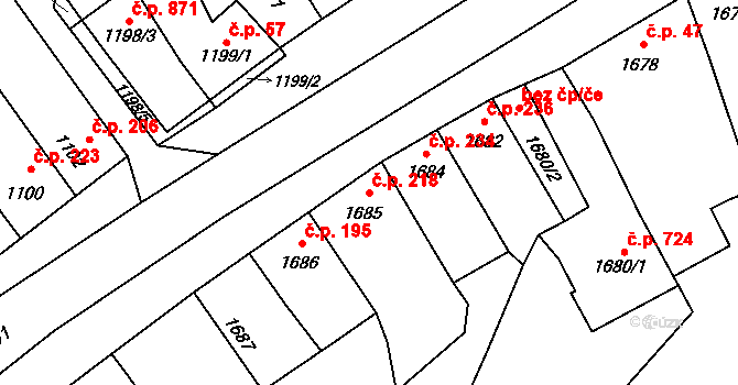 Velká Bystřice 218 na parcele st. 1685 v KÚ Velká Bystřice, Katastrální mapa