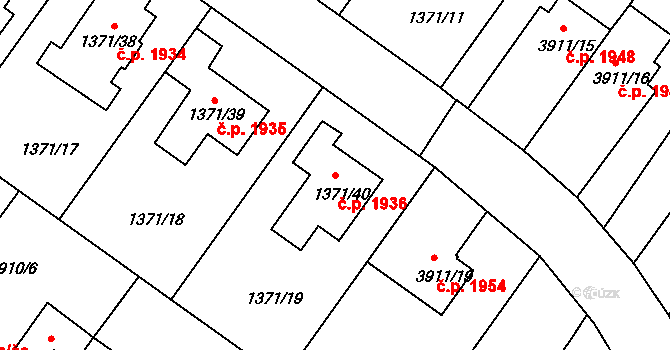 Roudnice nad Labem 1936 na parcele st. 1371/40 v KÚ Roudnice nad Labem, Katastrální mapa