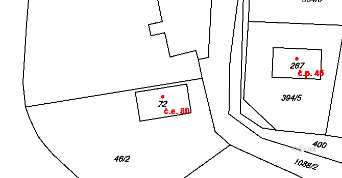 Prostřední Lhota 80, Chotilsko na parcele st. 72 v KÚ Prostřední Lhota, Katastrální mapa