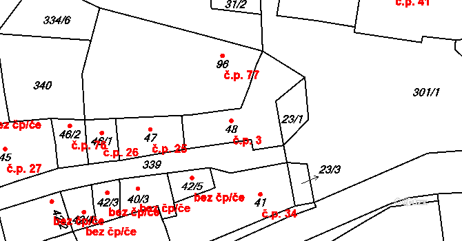 Mlékojedy 3 na parcele st. 48 v KÚ Mlékojedy u Litoměřic, Katastrální mapa