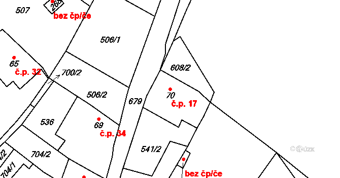 Podviní 17, Trnovany na parcele st. 70 v KÚ Trnovany u Litoměřic, Katastrální mapa