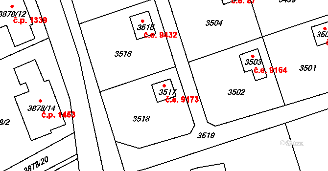 Střekov 9173, Ústí nad Labem na parcele st. 3517 v KÚ Střekov, Katastrální mapa
