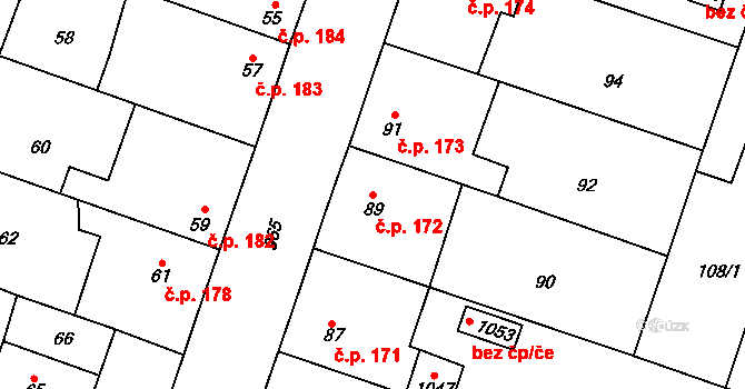 Kostomlaty nad Labem 172 na parcele st. 89 v KÚ Kostomlaty nad Labem, Katastrální mapa